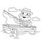Coloring Page Outline Of a fisherman with a fishing rod in boat. Coloring book for kids