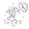Coloring Page Outline Of a girl jumping in the rain