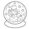 Coloring Page Outline Of Snow globe with snowman with gifts bag and Christmas tree. New year. Christmas. Coloring book for kids