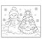 Coloring Page Outline Of snowman with Christmas tree. Christmas. New year.