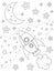 Coloring page with rocket, moon, nebulae and stars for kids