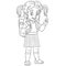 Coloring page with schoolgirl with backpack