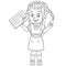 Coloring page with schoolgirl with best exam result