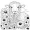 COLORING PAGE sheep. Sheep cute funny character linear illustration childrens for coloring. Sheep farm