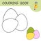 Coloring page with silhouette easter Eggs. Template of colorless and color samples animal Eggs on coloring page. Practice