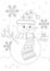 Coloring page with a snowman as a concept of Christmas, winter, cold, outline vector stock illustration for print in a4 format