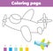 Coloring page with toy plane. Drawing kids activity. Printable fun for toddlers and children