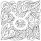Coloring page using negative space, silhouette of the zodiac sign taurus, doodle patterns of leaves and curls, vector outline