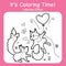 Coloring page for valentine\\\'s day. Lovey dovey squirrels. Black and white vector illustration.