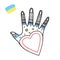 Coloring pages for adults. Solidarity with Ukraine. Hand gesture with shape of heart