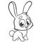 Coloring pages. Animals. Cartoon of a little cute bunny stands and smiles. Outlined line art. Vector illustration of a rabbit.