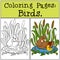 Coloring Pages: Birds. Mother duck with her little cute duckling.