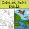 Coloring Pages: Birds. Two little cute ducks.