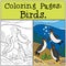 Coloring Pages: Birds. Two little cute penguins hug