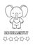 Coloring pages, black and white cute hand drawn elephant with stars doodles, lettering excellently