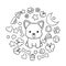 Coloring pages, black and white cute kawaii hand drawn corgi dog doodles, circle print