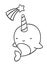 Coloring pages, black and white cute kawaii hand drawn narwhal and rainbow doodles