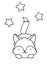 Coloring pages, black and white cute kawaii hand drawn wolf and stars doodles