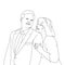 Coloring pages - a couple having a great time, wife hugs husband, flat colorful illustration of people for friendship day. hand-