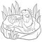 Coloring pages. Cute iguana sits on the rock.