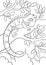 Coloring pages. Cute iguana sits on the tree branch.