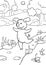 Coloring pages.Cute little happy pig runs along the road and smiles.