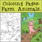 Coloring Pages: Farm Animals. A cute little pig runs along the road and laughs.