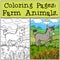 Coloring Pages: Farm Animals. Little cute donkey.