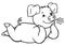 Coloring pages: farm animals. Little cute pig lies and smiles.