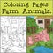 Coloring Pages: Farm Animals. Mother pig with her little cute piglets on the grass.