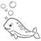 Coloring pages. Little cute baby narwhal swims.