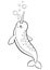 Coloring pages. Little cute narwhal swims.