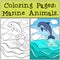 Coloring Pages: Marine Animals. Little cute dolphin jumps.