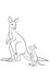 Coloring pages. Mother kangaroo with her little baby.