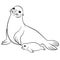 Coloring pages. Mother seal with her little cute baby.