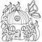 Coloring pages mushroom house with a butterfly in the fores