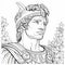 Coloring Pages Of Roman Leader: Detailed Portraiture In Orange And Turquoise