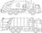 Coloring pages. Set of different kind garbage trucks flat linear icons isolated on white background. Vector illustration