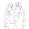 Coloring Pages - two teen girls having a cold drink, girls having friends time, flat colorful illustration of people for