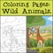 Coloring Pages: Wild Animals. Big giraffe with long neck stands and eats leaves