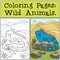 Coloring Pages: Wild Animals. Cute blue iguana.