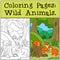 Coloring Pages: Wild animals. Three little cute baby foxes in the forest.