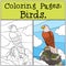 Coloring Pages: Wild Birds. Cute bold eagle sits on the rock and