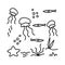 Colorings. Underwater inhabitants and algae, coloring book. Jellyfish and plants. Doodle of marine animals and plants isolated on