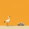 Colorized Crane With Orange Background: Clean And Simple Cinquecento Design