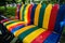 Colorized plastic bench in a park