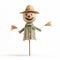 Colorized Scarecrow With Hat On White Background