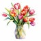 Colorized Watercolor Tulips In A Vase Vector Illustration