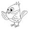 Colorless cartoon Bird is speak. Coloring pages. Template page for coloring book of funny sparrow for kids. Practice worksheet