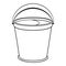 Colorless cartoon bucket of water with a black handle raised up. Coloring page with metal or plastic bucket. Template of coloring